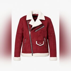 Reason Red Faux Shearling Moto Jacket Women’s Size M – Winter Statement Coat $15